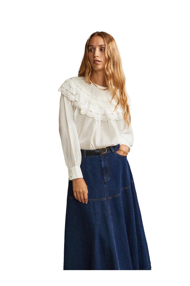 Crochet Double Frill Blouse, Alternate, color, White