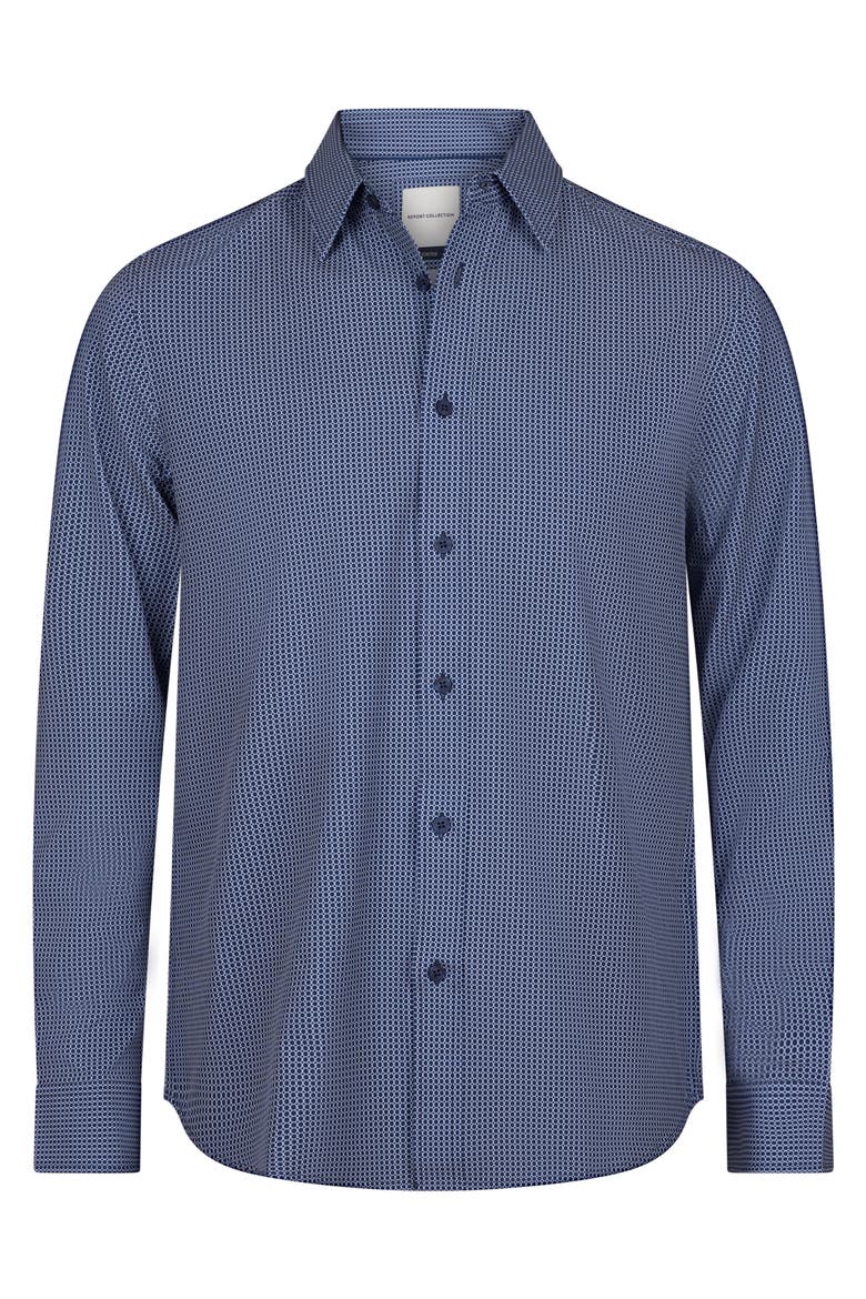 Long Sleeve Geometric Performance Shirt, Main, color, 41 NAVY