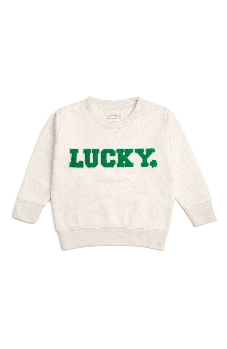 Sweet Wink Lucky Varsity Patch St. Patrick's Day Sweatshirt, Main, color, Natural Heather