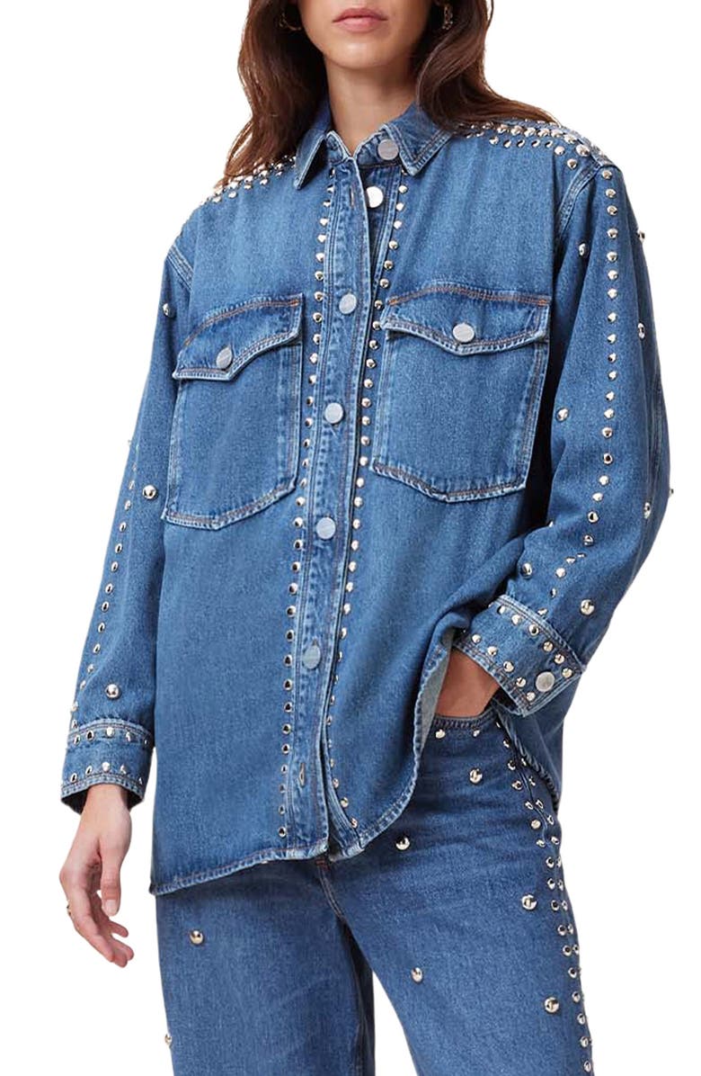 AllSaints Alba Stud Detail Denim Button-Up Shirt, Main, color, 