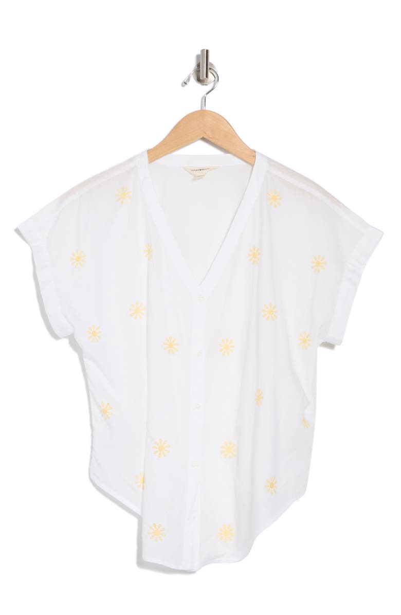 Lucky Brand Sun Print Short Sleeve Button-Up Shirt, Alternate, color, White Multi