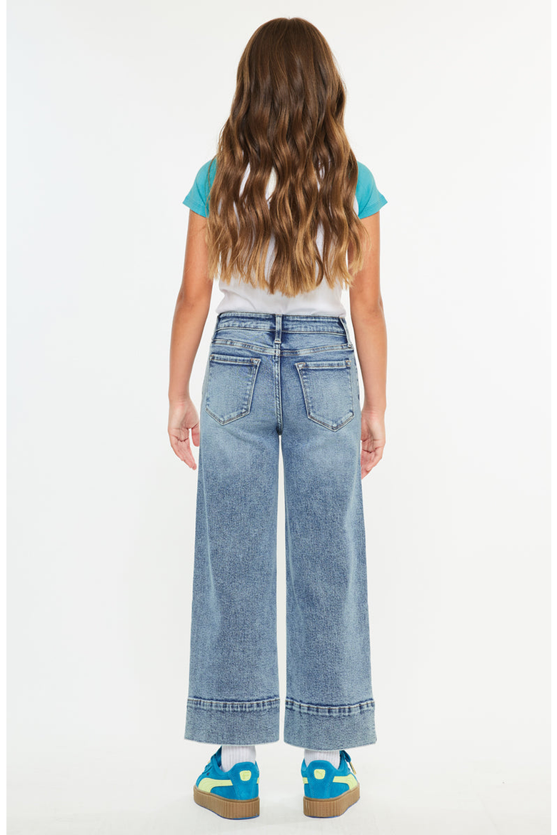 Nellie High Rise Kids Crop Wide Leg Jeans, Alternate, color, Dark Wash