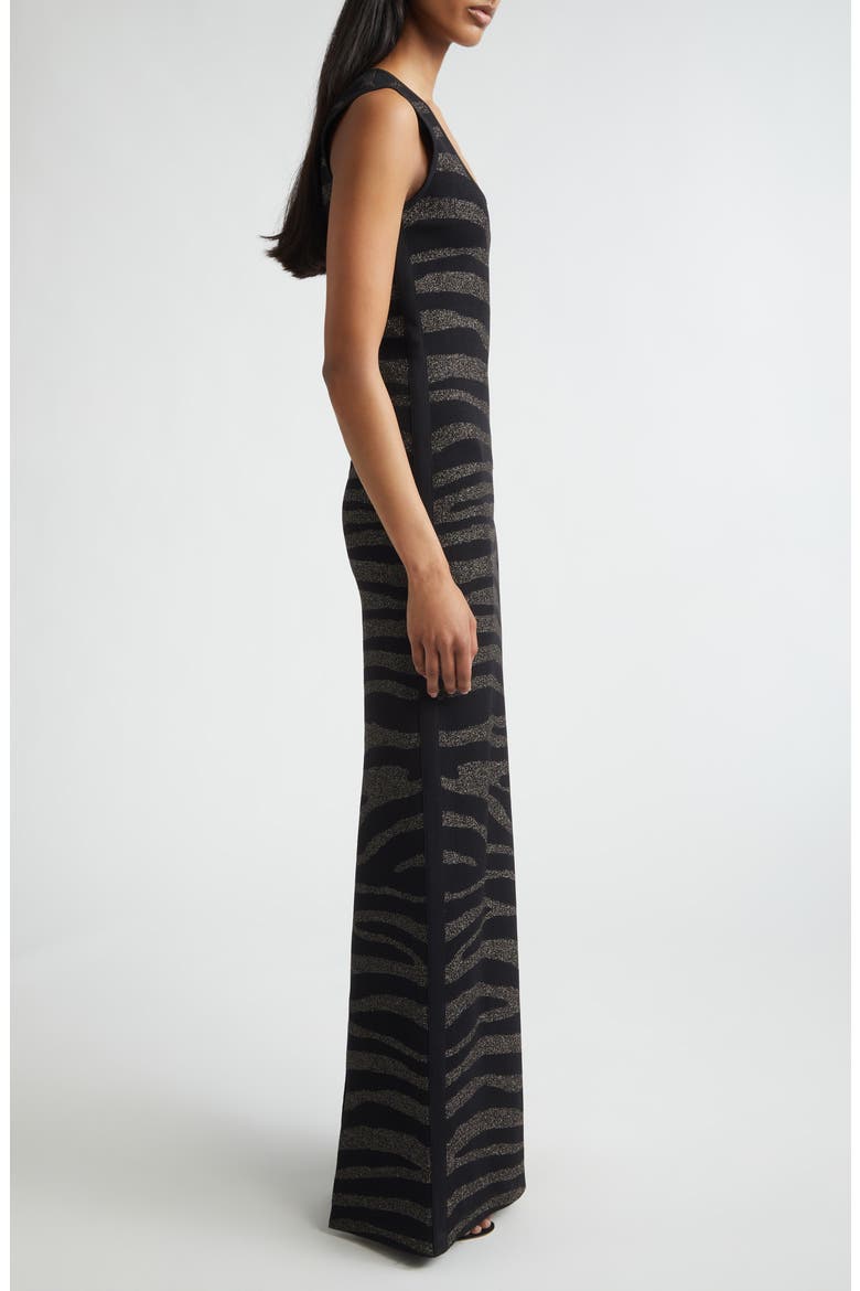 Lynn Metallic Zebra Jacquard Sweater Dress, Alternate, color, BLACK/ GOLD METALLIC