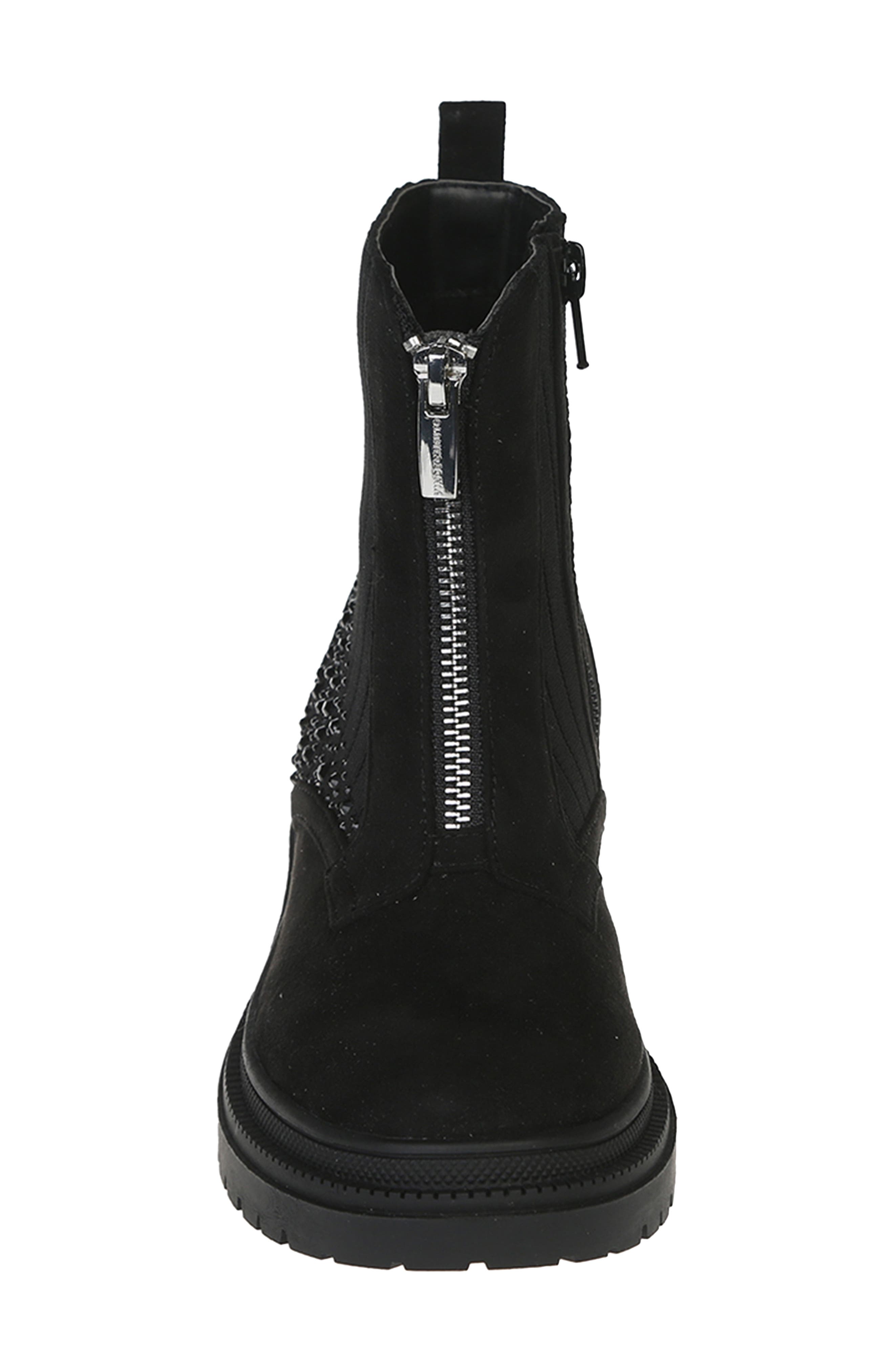 Crystal Embellished Zip Combat Boot, Alternate, color, BLACK