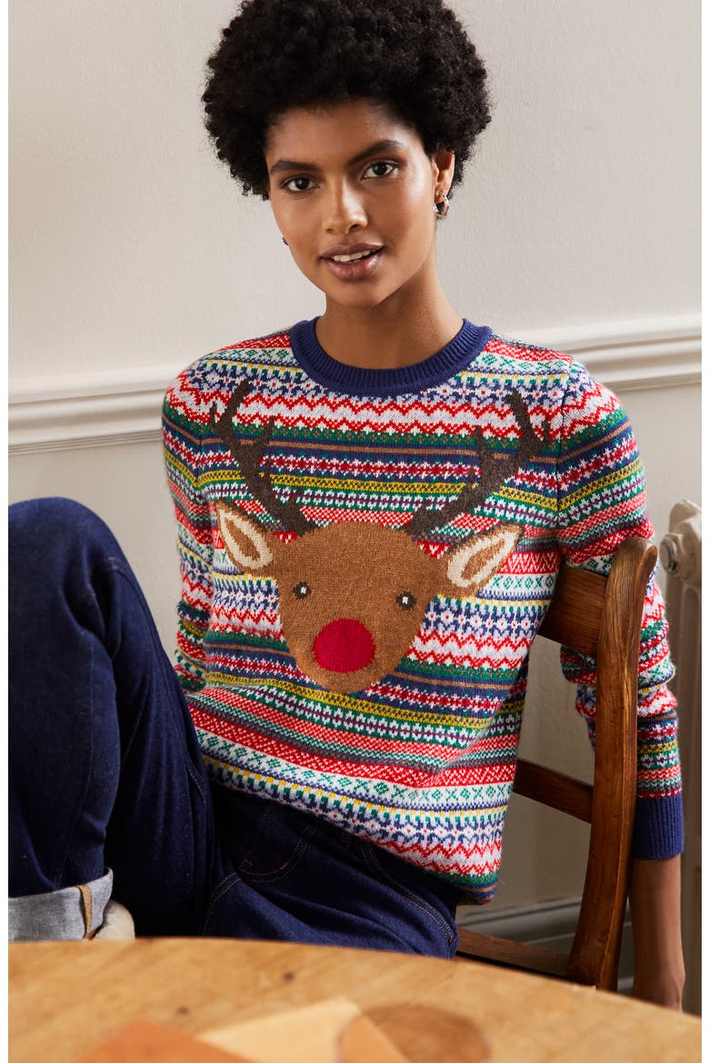 Christmas Sweater, Alternate, color, MULTI NAVY RUDOLPH
