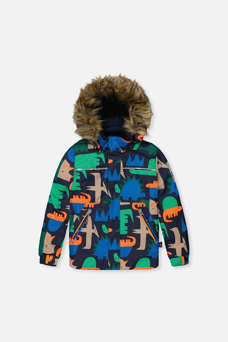 Dinosaur Discover Fleece Jacket Snow Pants Two Piece Snowsuit, Alternate, color, Blue Dinosaur Print