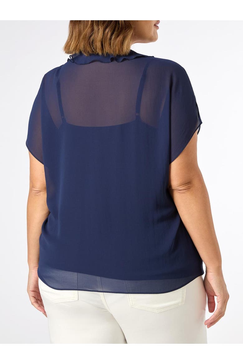 Chiffon Ruffle Short Sleeve Blouse, Alternate, color, Navy