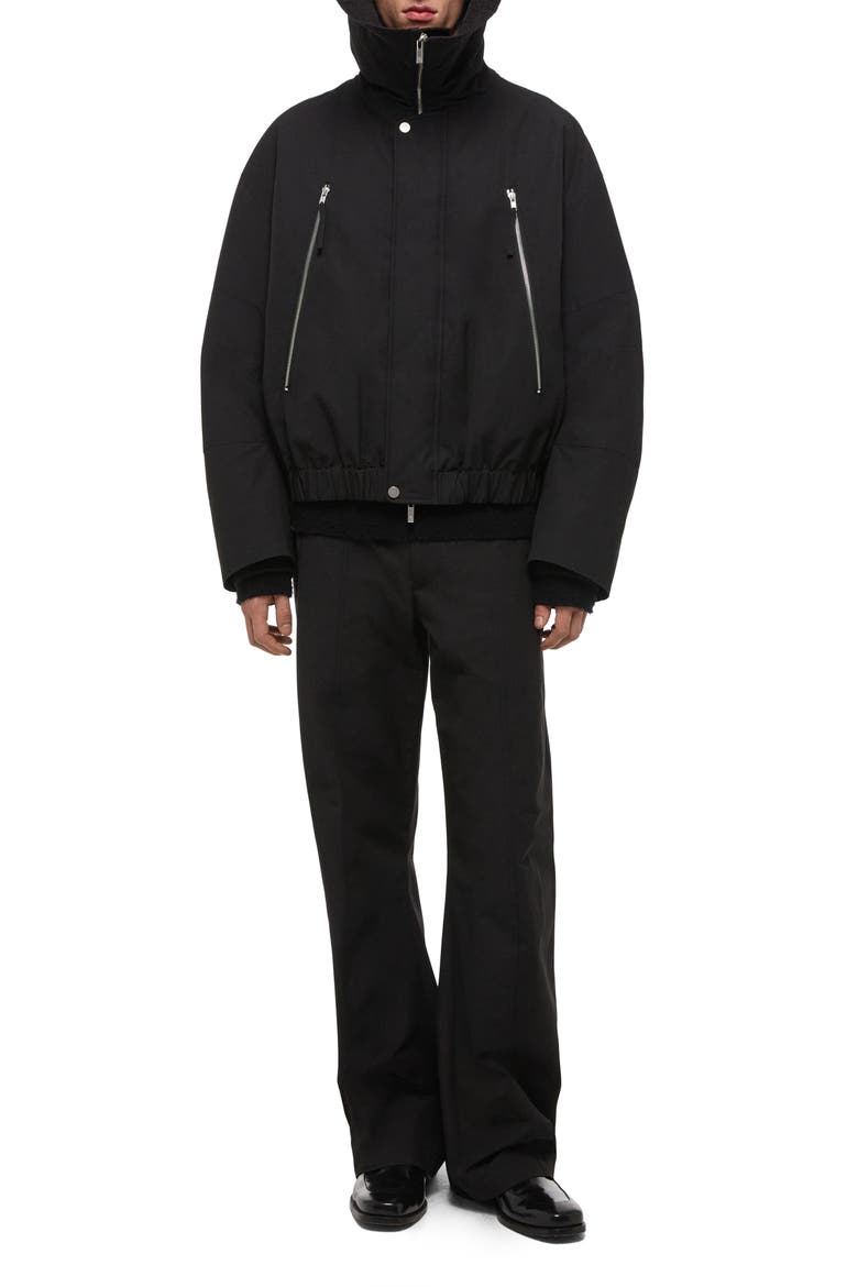Cotton Blend Bomber Jacket, Alternate, color, BLACK