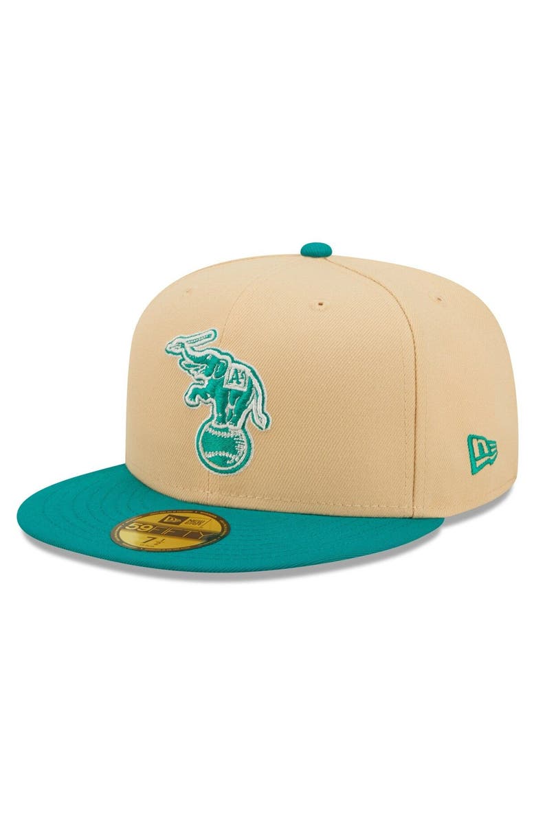 New Era Men's New Era Natural/Teal Oakland Athletics Mango Forest 59FIFTY fitted hat, Alternate, color, Natural