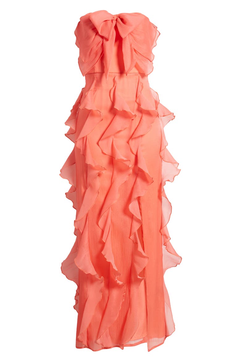 Allover Ruffle Strapless Gown, Alternate, color, CORAL