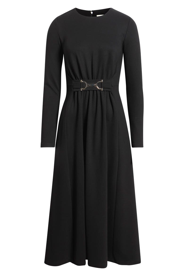 Long Sleeve Fit & Flare Midi Dress, Alternate, color, BLACK