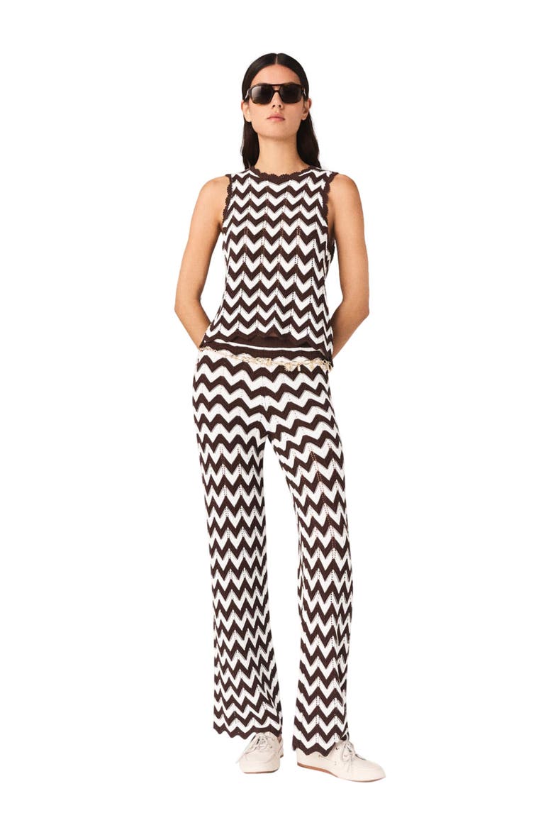 Zigzag crochet top, Alternate, color, Brown/white