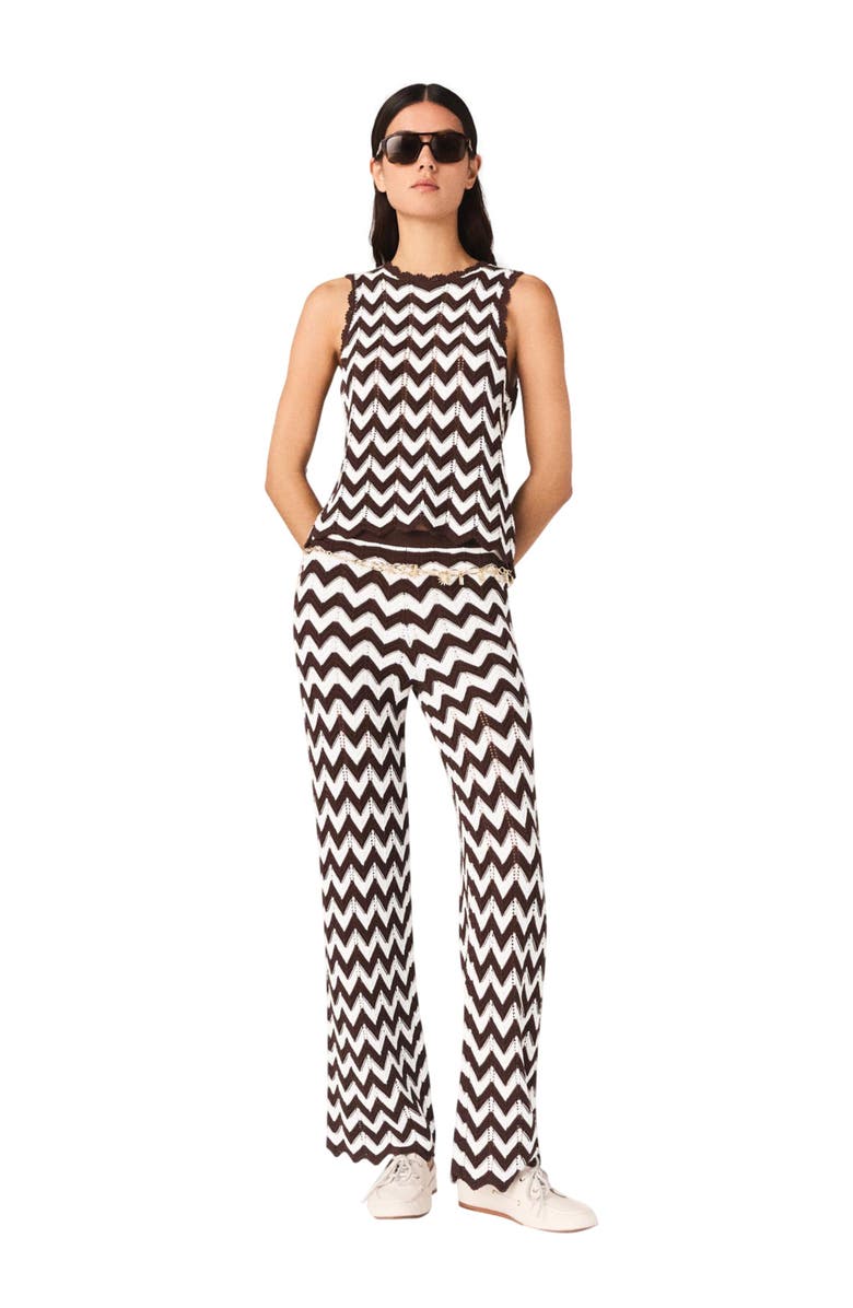 maje Zigzag crochet top, Alternate, color, Brown/White