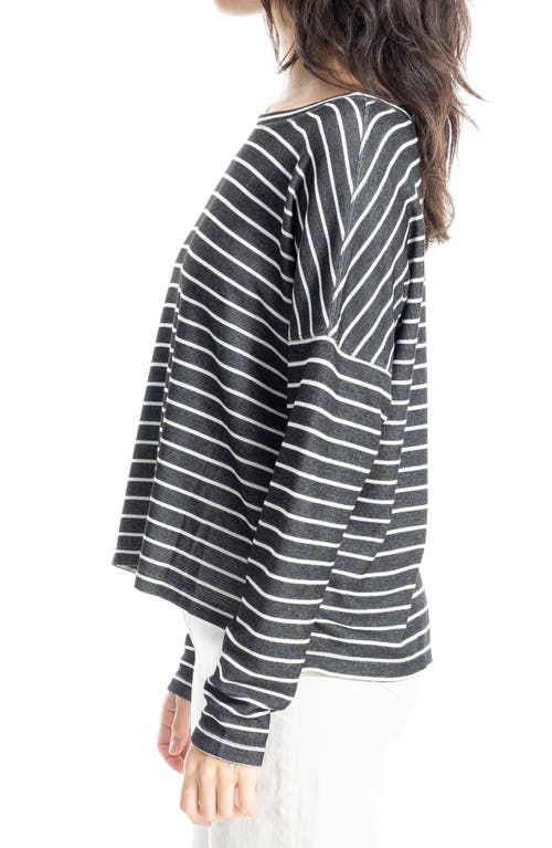 Max Studio Long Sleeve Bubble Hem Knit Top In Black/ivory