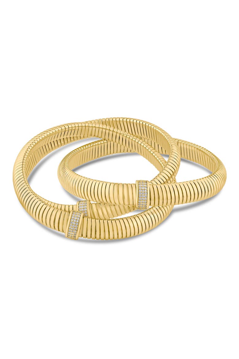 Cubic Zirconia Triple Coil Stretch Bracelet, Main, color, GOLD PLATED