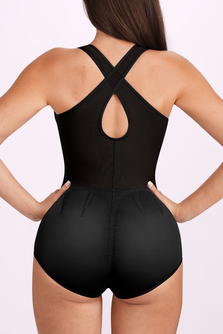 V-Neck Tummy Control Wire-Free Sculpting Brief Bodysuit, Alternate, color, Black