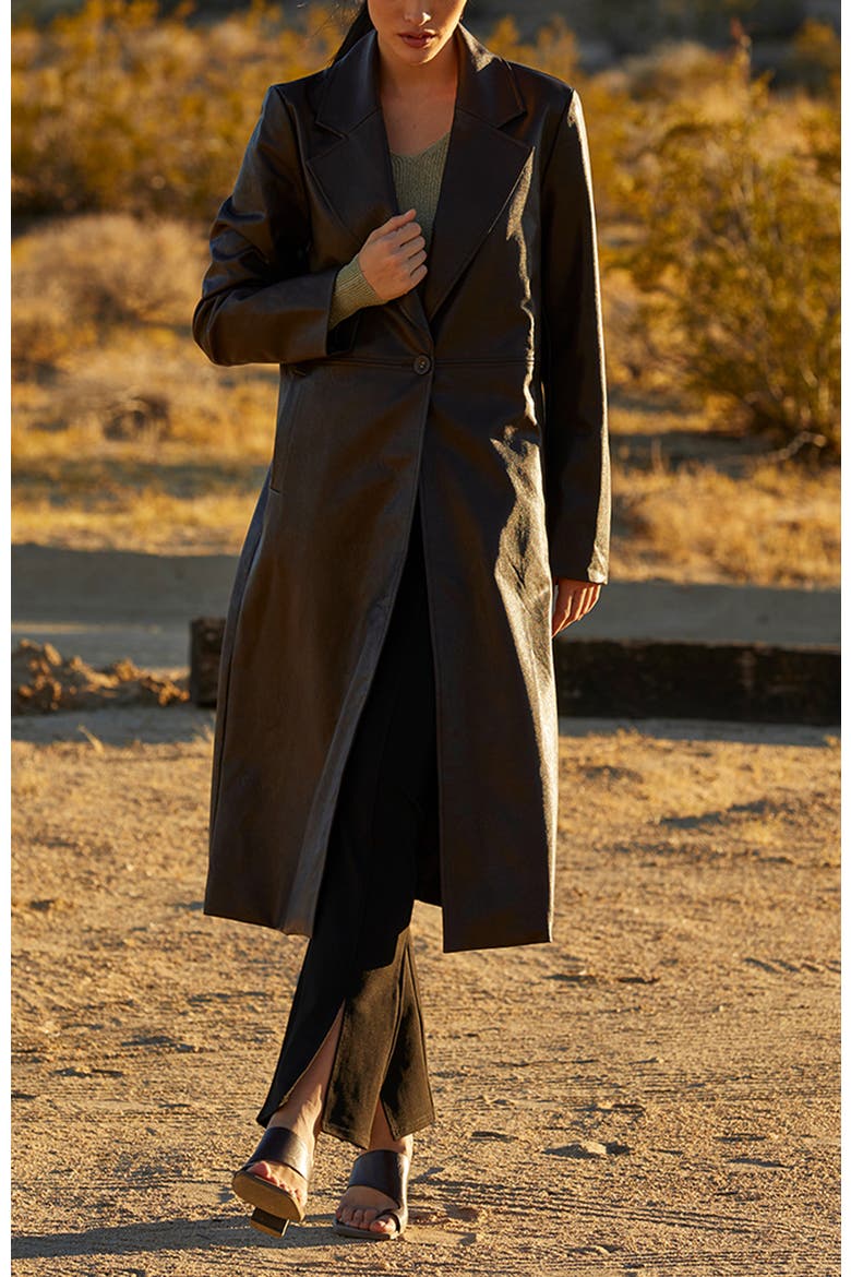 Longline Faux Leather Coat, Alternate, color, Espresso