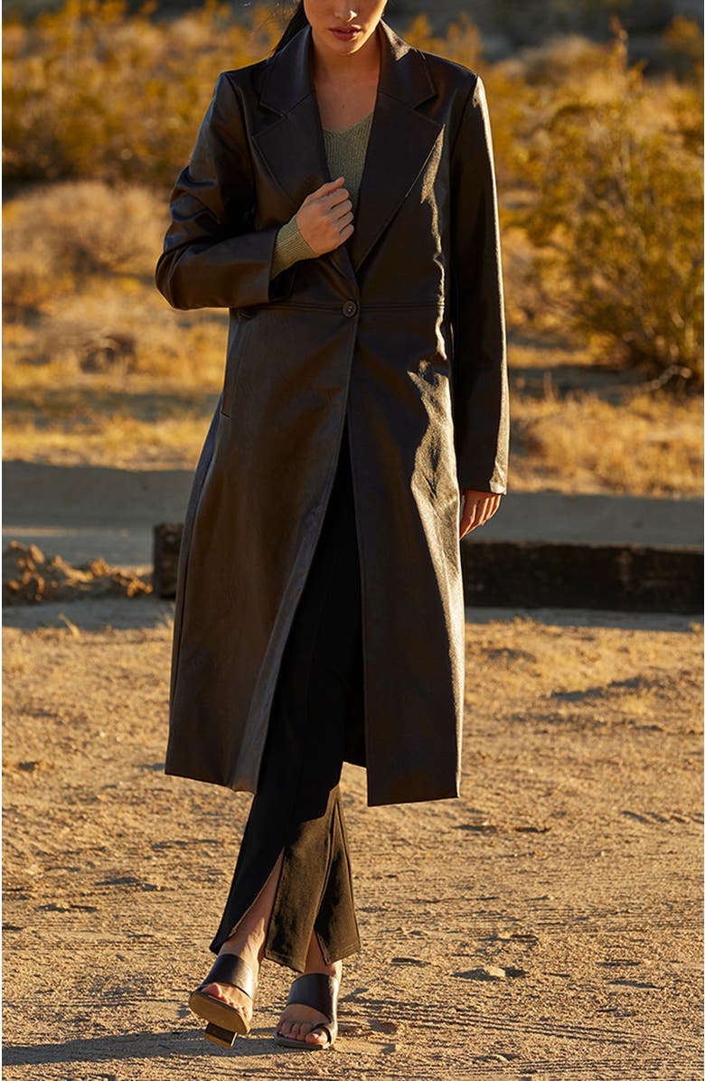 CRESCENT Longline Faux Leather Coat, Alternate, color,