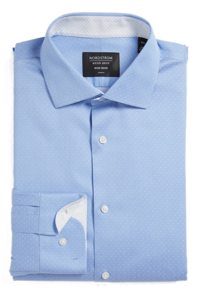 Trim Fit Non-Iron Dot Dress Shirt, Alternate, color, BLUE DOBBY HERRINGBONE