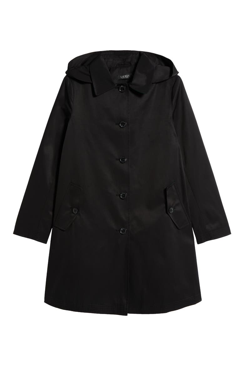 Cotton Blend Coat with Removable Hood, Alternate, color, BLACK