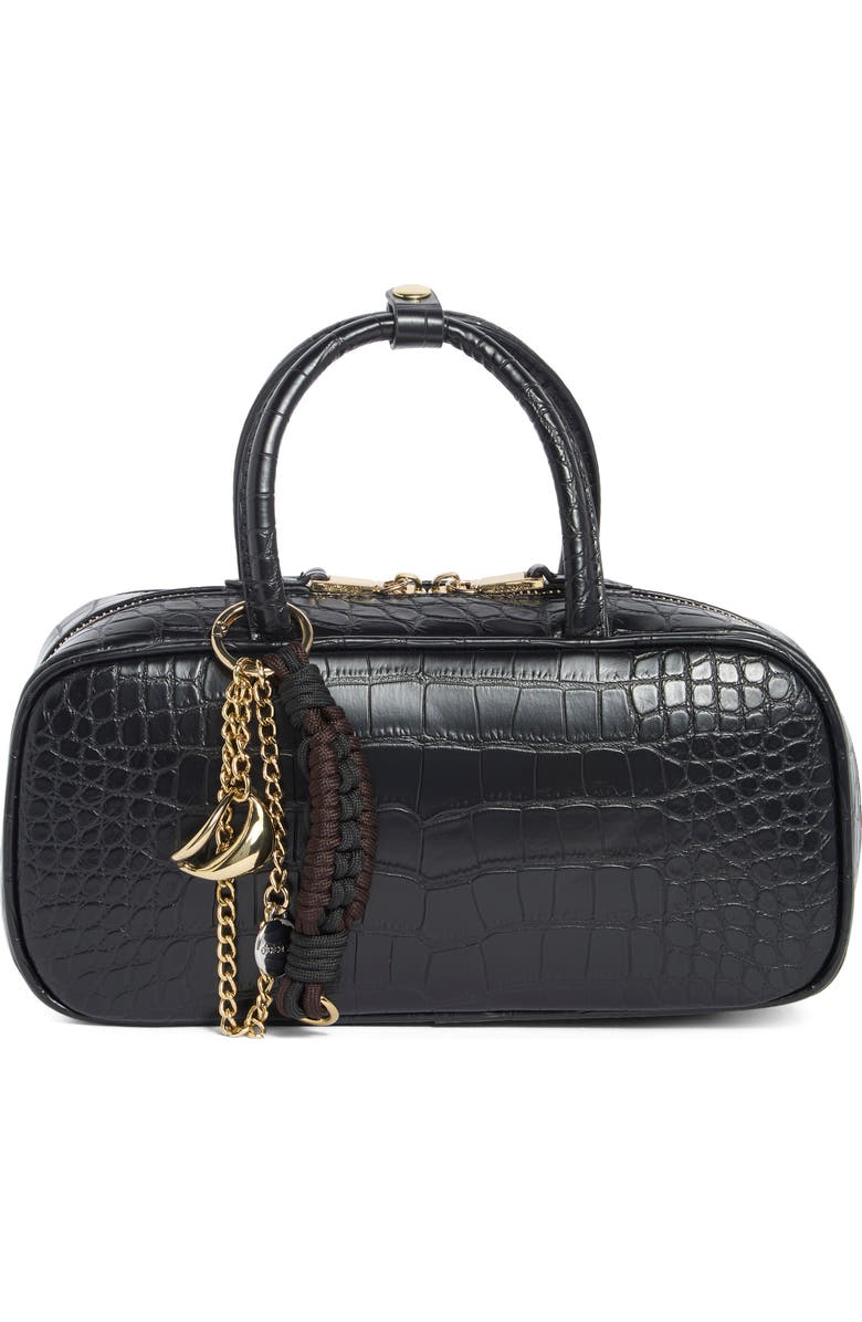 Dolce Vita Flyn Croc Embossed East/West Handbag, Main, color, Black