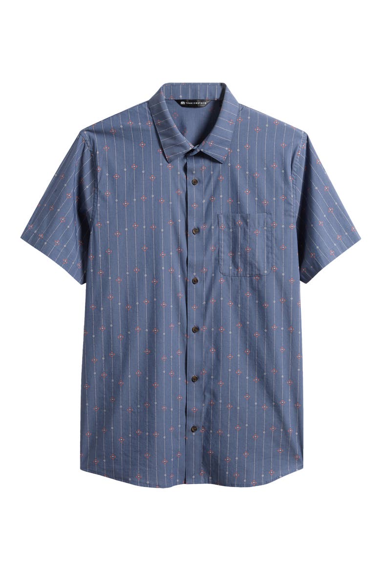 Deco Short Sleeve Cotton Blend Button-Up Shirt, Alternate, color, HEATHER MOOD INDIGO