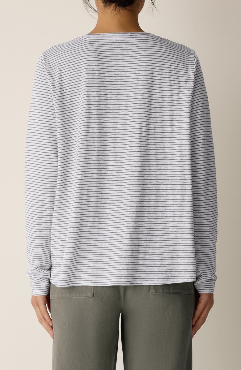 Eileen Fisher Stripe Organic Linen Long Sleeve T-Shirt, Alternate, color, Bay Leaf