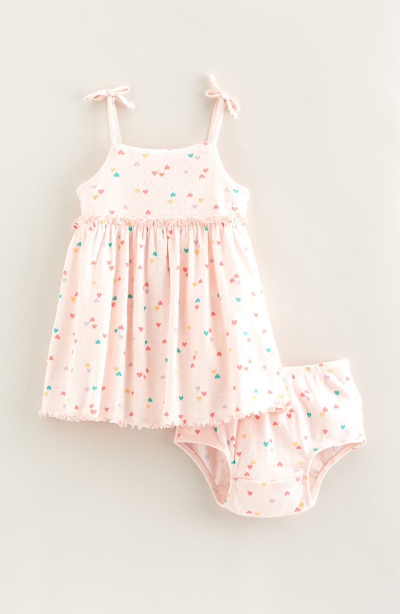 Tucker + Tate Ruffle Cotton Blend Sundress with Bloomers, Main, color, Pink Balm Scattered Hearts