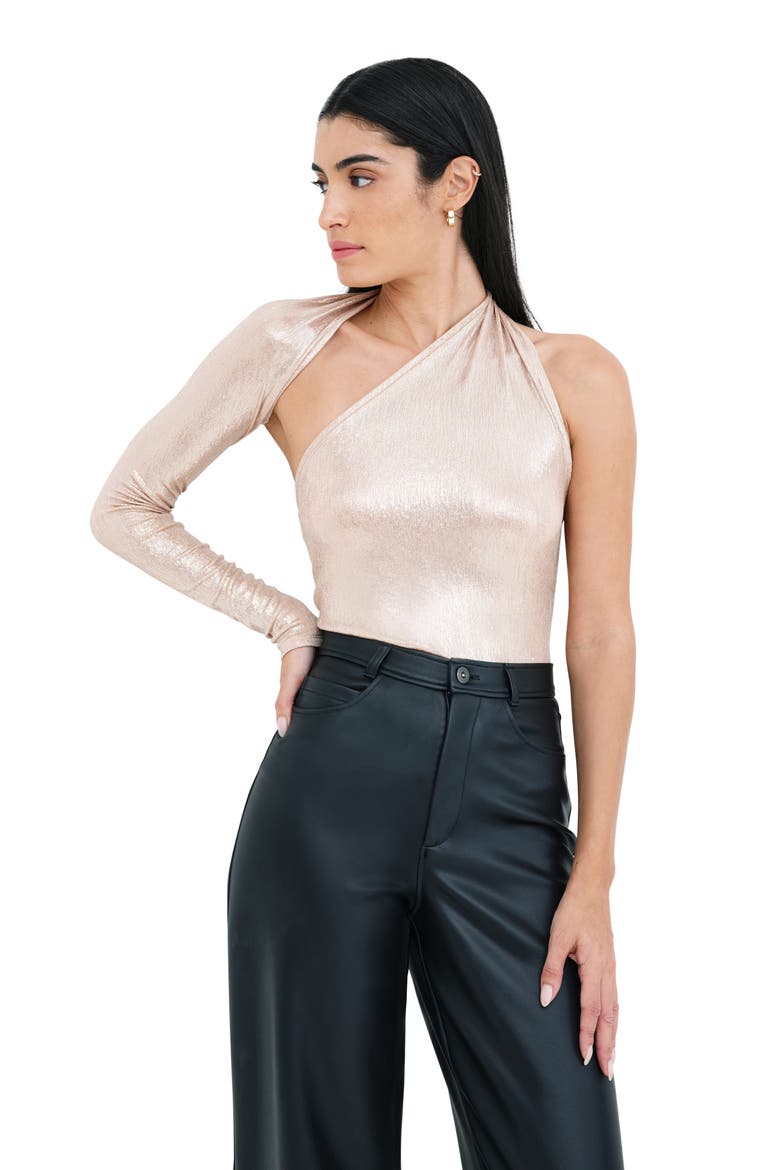 Manhattan Metallic One-Shoulder Shirt, Alternate, color, STARDUST