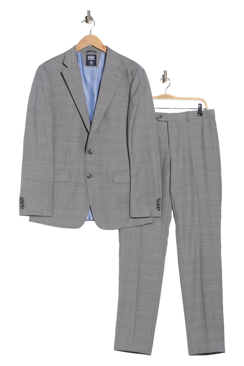 Two Button Notch Lapel Flap Pocket Suit, Alternate, color, GREY/ RED