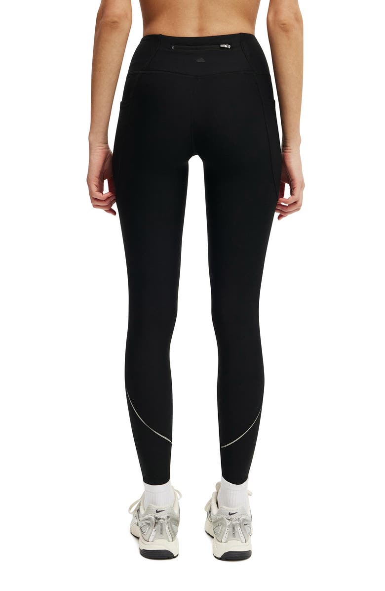 COTTON ON BODY Women's Active Fleece Lined Full Length Tight, Alternate, color, Black Reflective Stripe