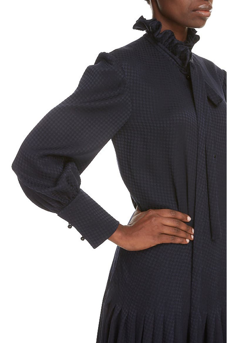 Houndstooth Jacquard Long Sleeve Midi Dress, Alternate, color, NAVY