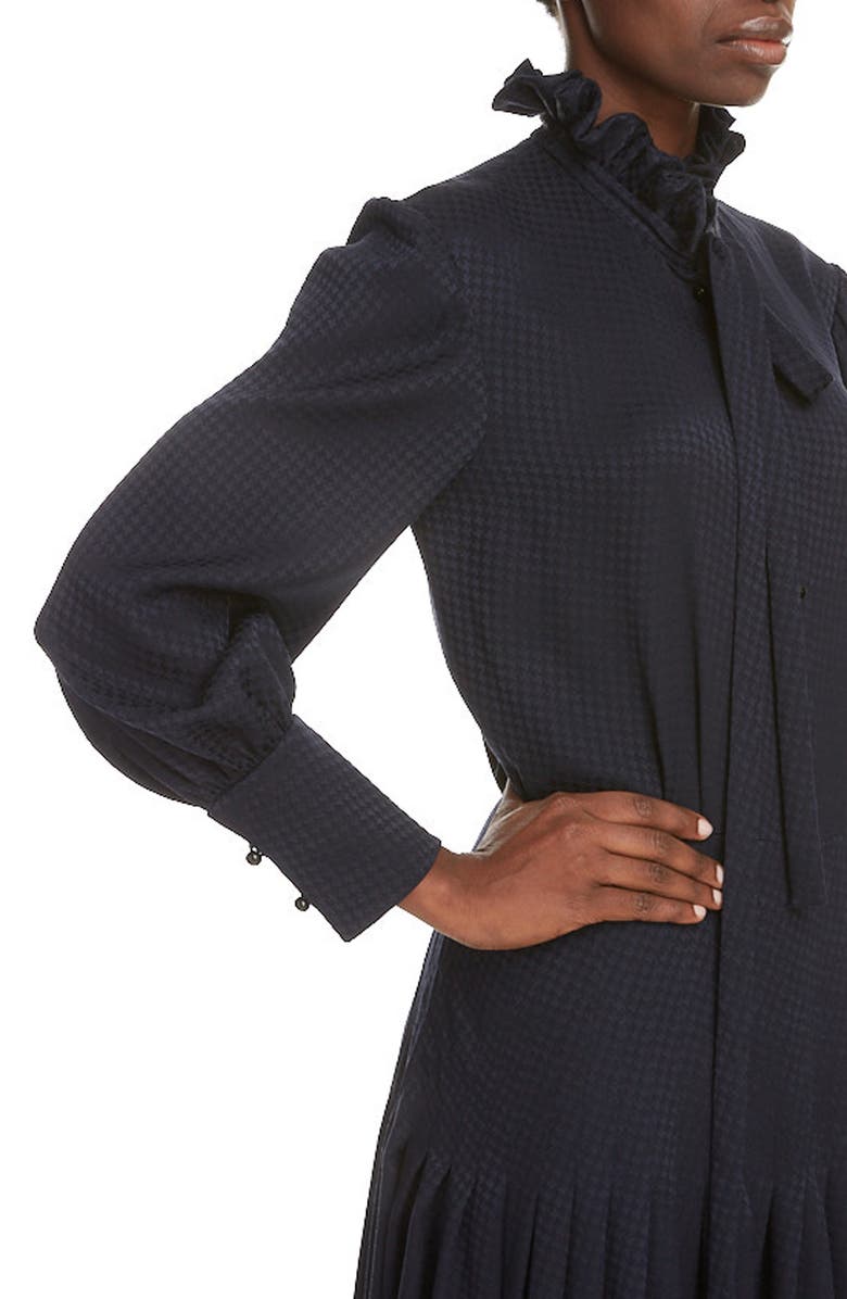 Saint Laurent Houndstooth Jacquard Long Sleeve Midi Dress, Alternate, color, 