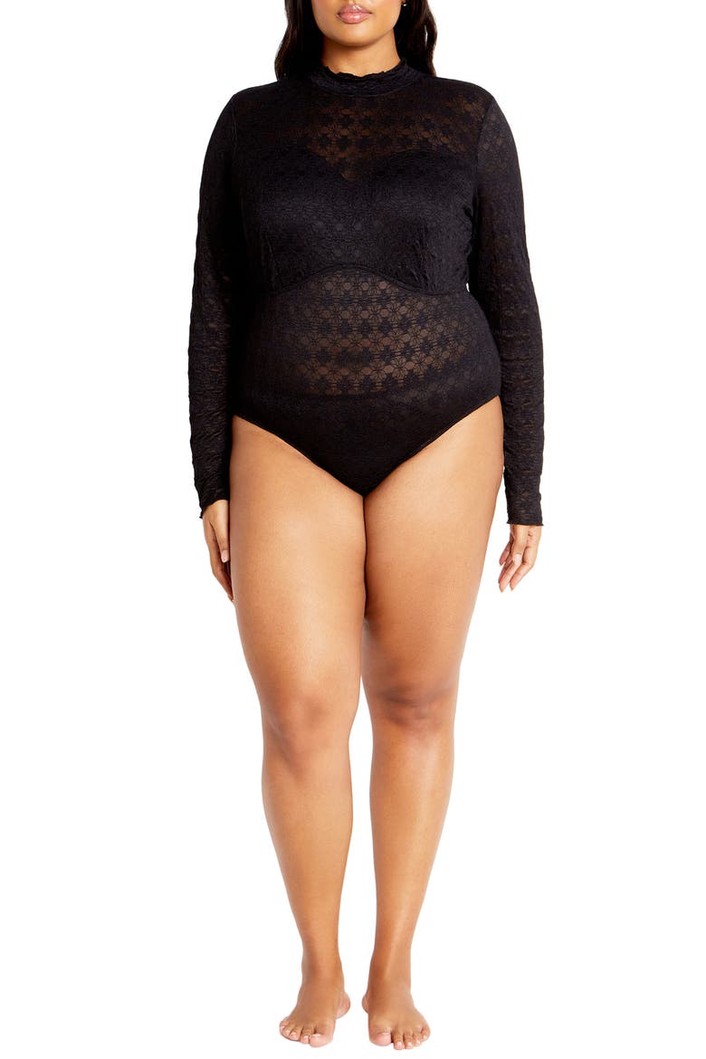 Constance Cutout Back Lace Bodysuit, Alternate, color, BLACK