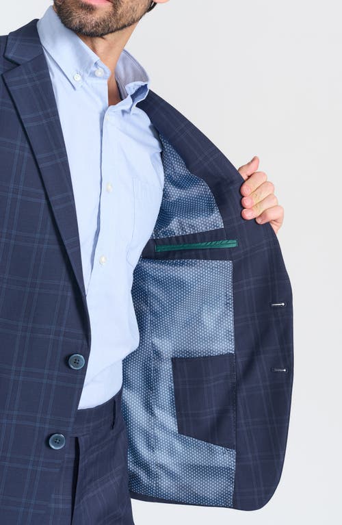 Cricketeer Navy Windowpane Plaid Wool Blend Suit In Navy