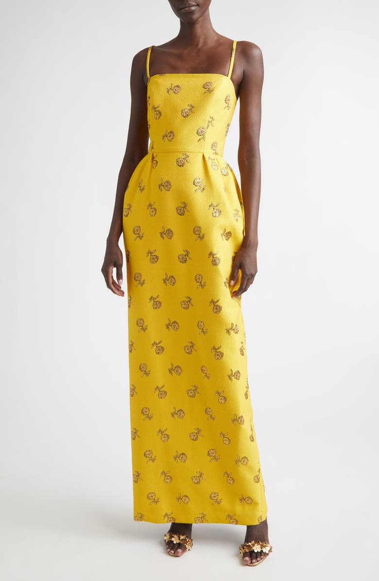 Carolina Herrera Carnation Jacquard Bell Gown, Main, color, Saffron Multi