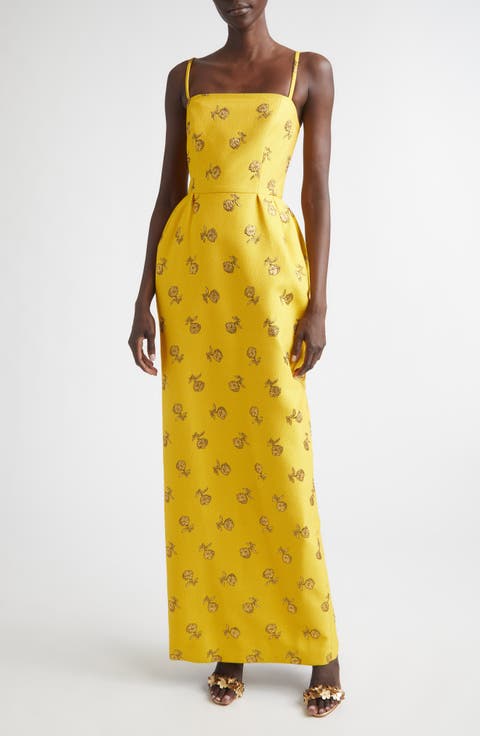 Carnation Jacquard Bell Gown