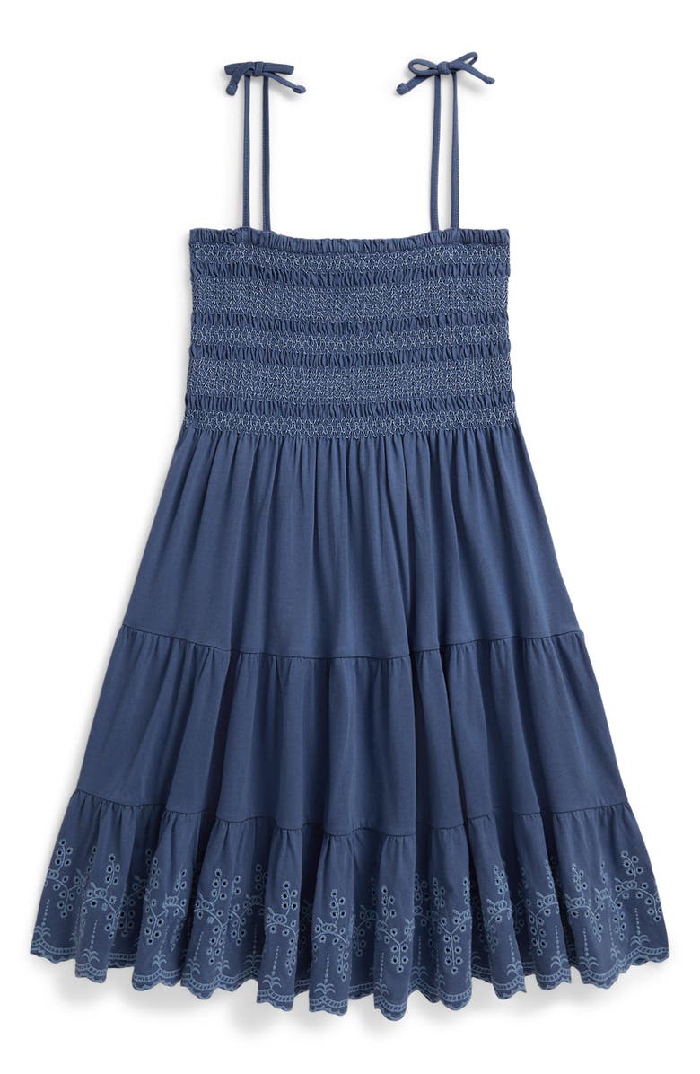 Polo Ralph Lauren Kids' Smocked Bodice Tiered Cotton Jersey Sundress, Main, color, Earth Blue