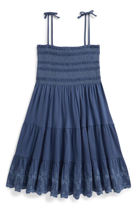 Kids' Smocked Bodice Tiered Cotton Jersey Sundress (Big Kid)