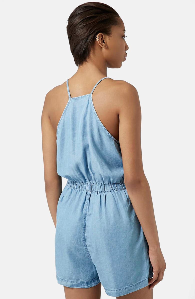 Topshop Moto Surplice Denim Romper, Alternate, color, 