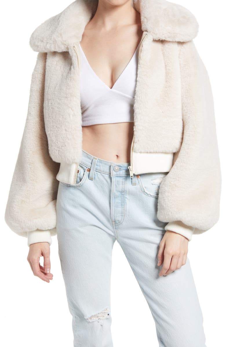 AZALEA WANG Faux Fur Bomber Jacket, Main, color,