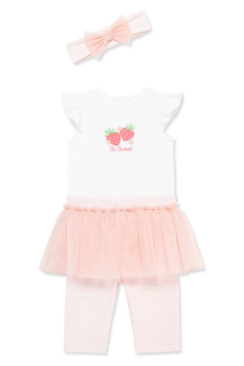 Strawberry Bodysuit, Skirted Leggings & Headband Set, Alternate, color, PINK