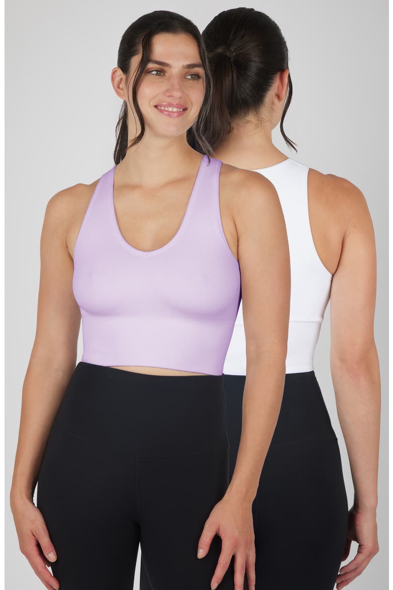 Seamless V-Neck Rib Crop Tank, Alternate, color, ORCHID BLOOM/WHITE
