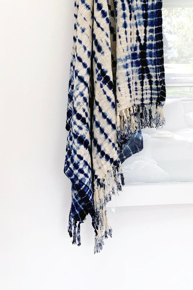 Indigo Shibori Throw, Alternate, color, Vines