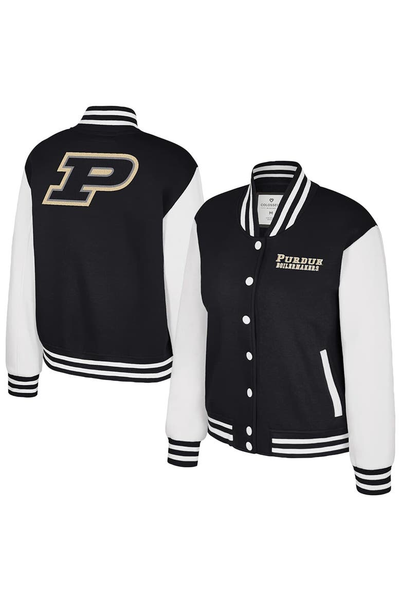 Women's Colosseum Black Purdue Boilermakers French Baguette Full Snap Fleece Jacket, Main, color, Black