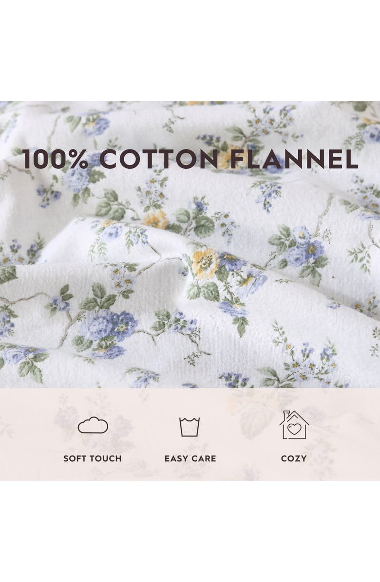 Laura Ashley Le Fleur Cotton Flannel Sheet Set, Alternate, color, Light Pastel Blue