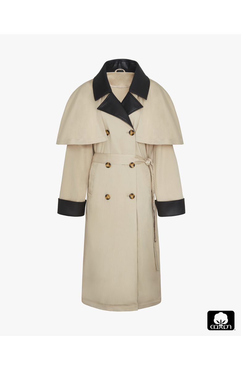 WeWoreWhat Vegan Leather Trim Trench Coat, Alternate, color, Taupe/Black