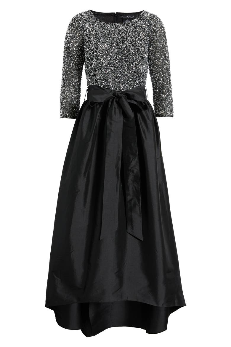 Beaded Bodice Taffeta A-Line Gown, Alternate, color, BLACK/SILVER 013