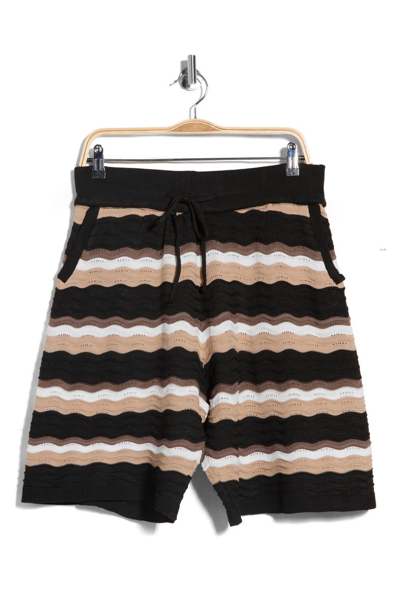 Textured Knit Striped Shorts, Alternate, color, BLACK