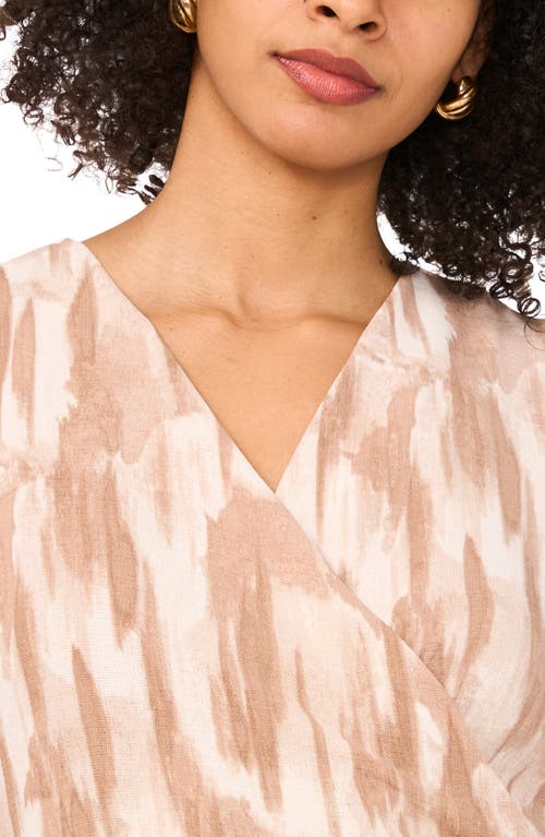 Halogen ® Gauze Textured Faux Wrap Top In Oxford Tan Marble